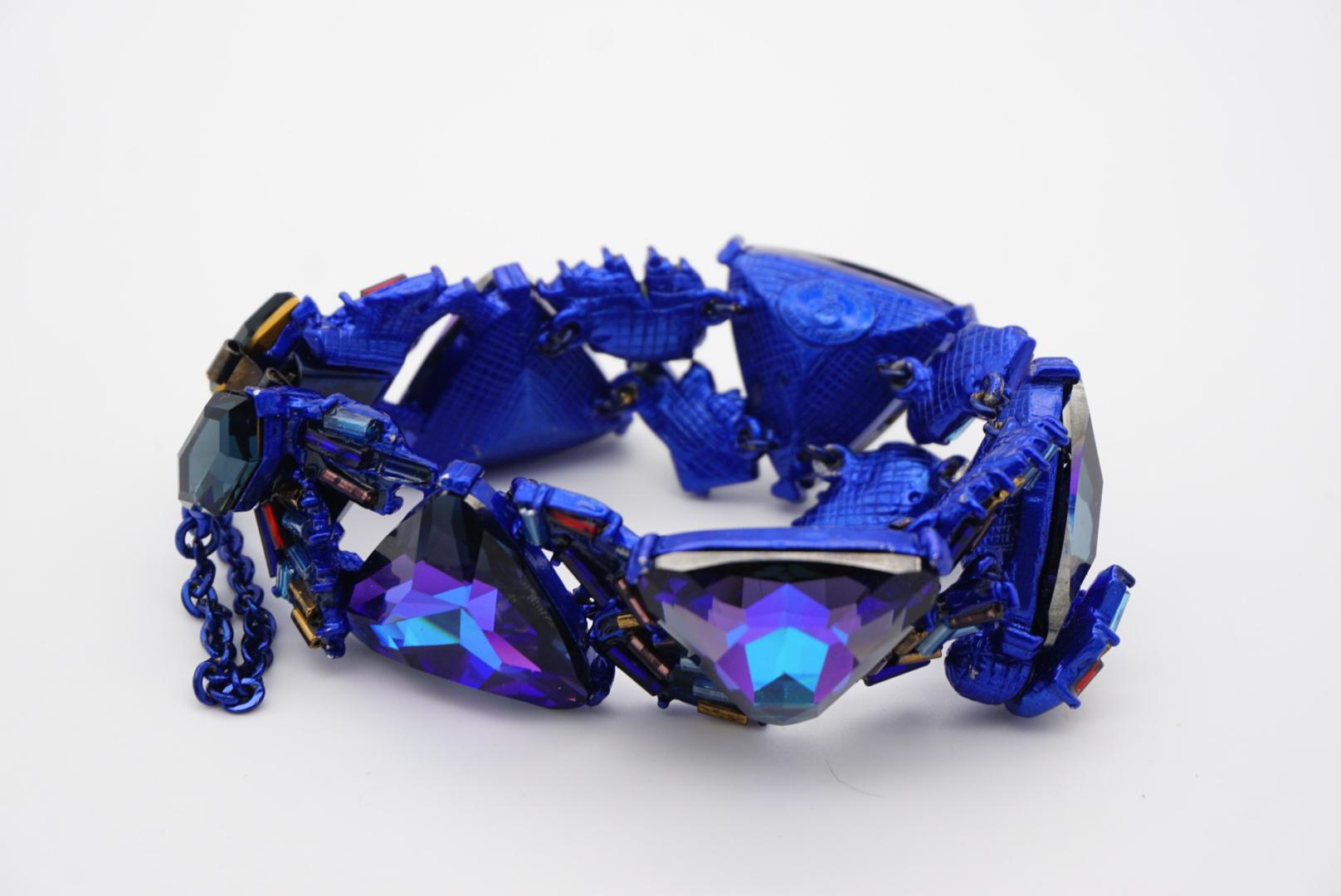 Christian Lacroix Vintage 1980s Crystals Navy Purple Iridescent Bangle Bracelet For Sale 8