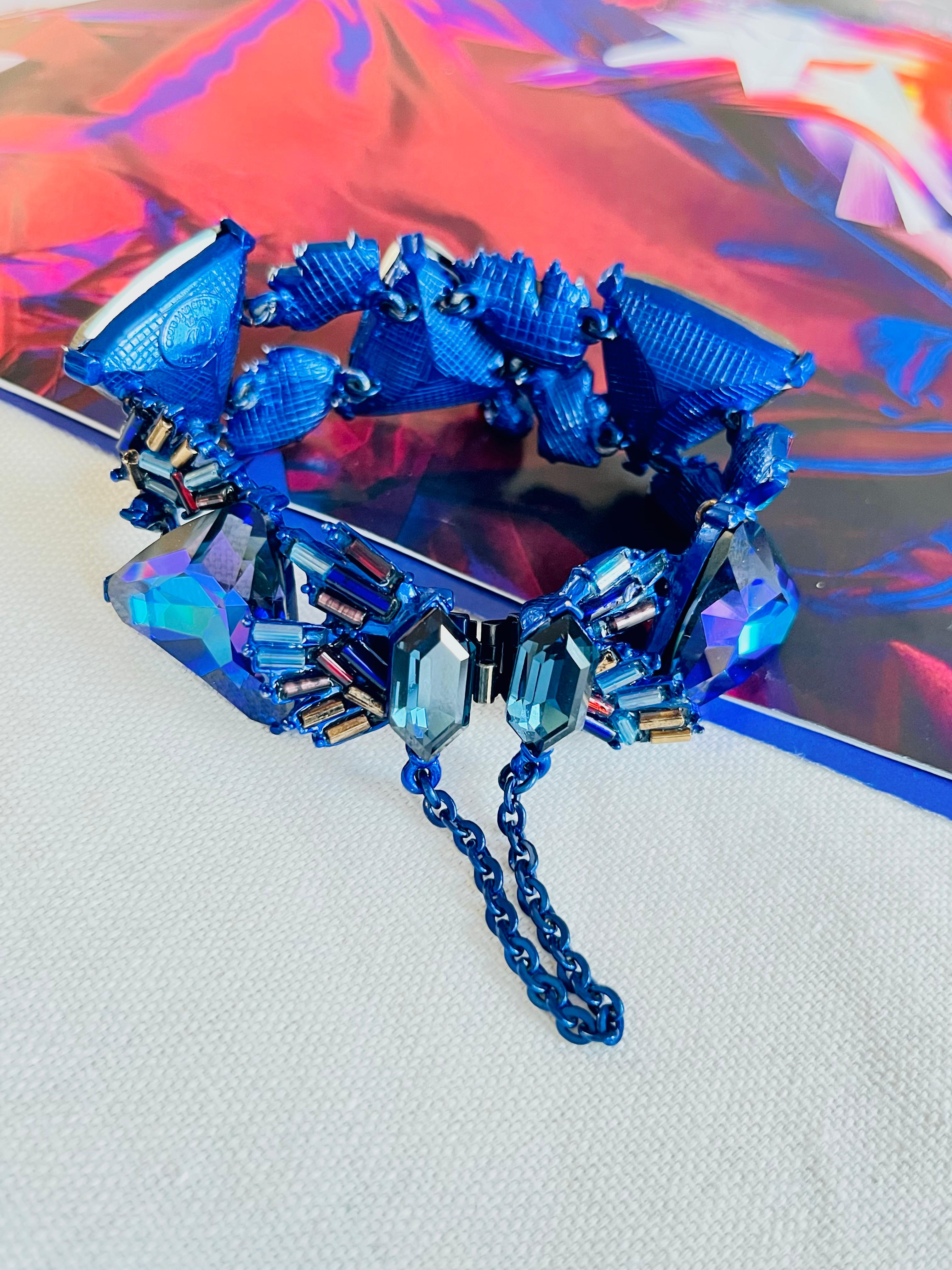 Art Deco Christian Lacroix Vintage 1980s Crystals Navy Purple Iridescent Bangle Bracelet For Sale