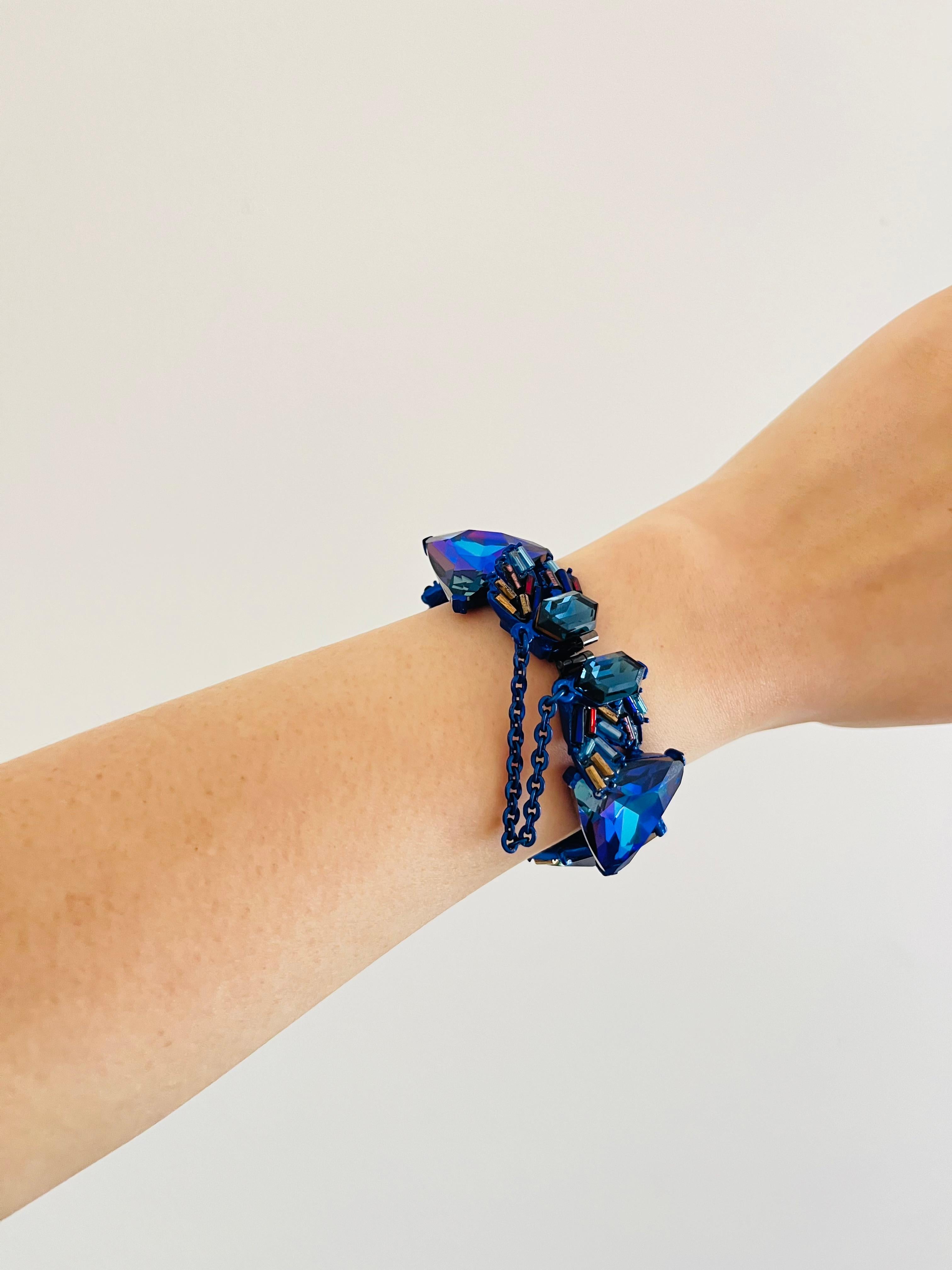 Christian Lacroix Vintage 1980s Crystals Navy Purple Iridescent Bangle Bracelet For Sale 1