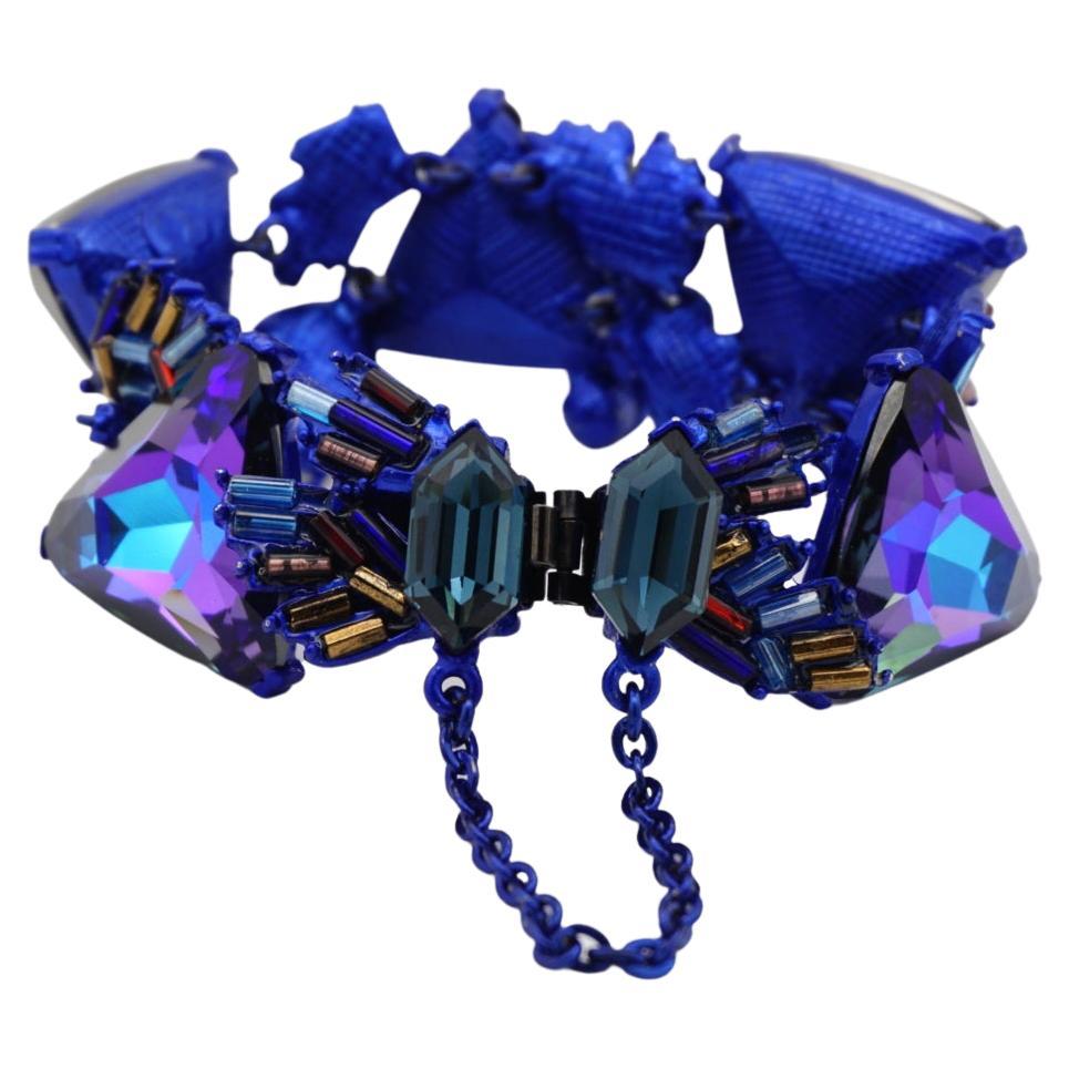 Christian Lacroix Vintage 1980s Crystals Navy Purple Iridescent Bangle Bracelet For Sale