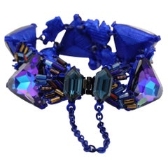Christian Lacroix Retro 1980s Crystals Navy Purple Iridescent Bangle Bracelet