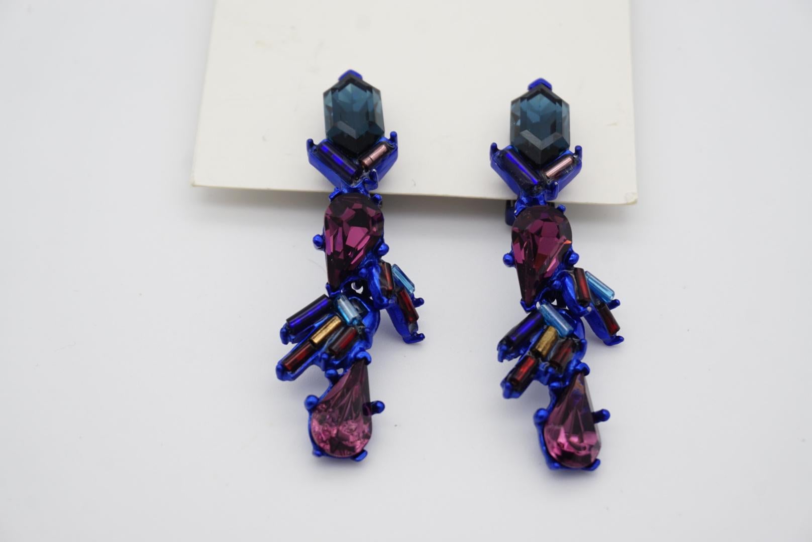 Christian Lacroix Vintage Años 80 Cristales Azul Marino Morado Iridiscente Pendientes de clip en venta 6