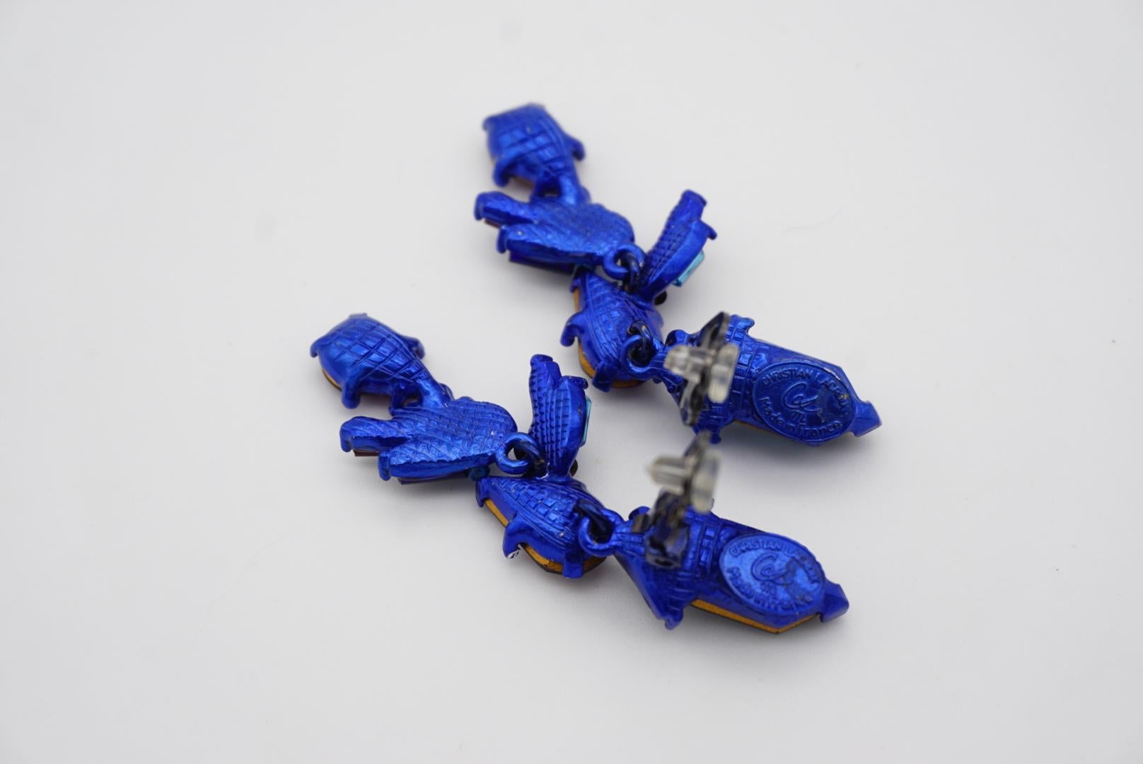 Christian Lacroix Vintage Años 80 Cristales Azul Marino Morado Iridiscente Pendientes de clip en venta 7