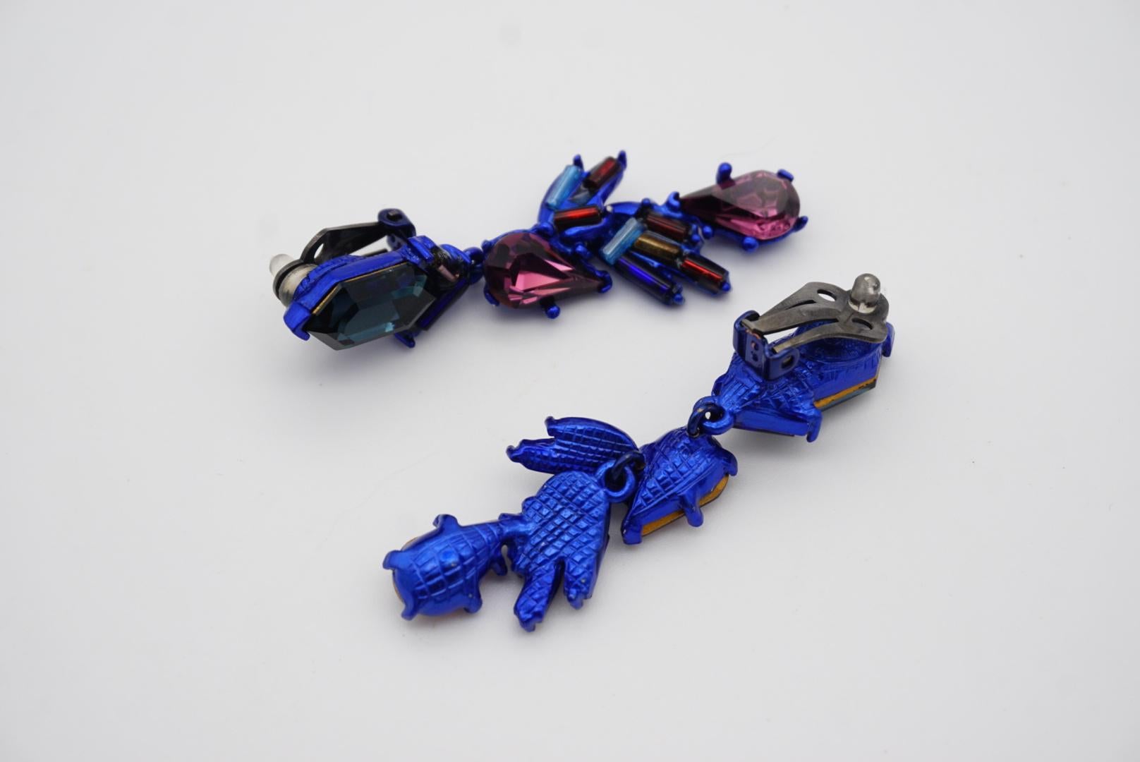 Christian Lacroix Vintage Años 80 Cristales Azul Marino Morado Iridiscente Pendientes de clip en venta 8