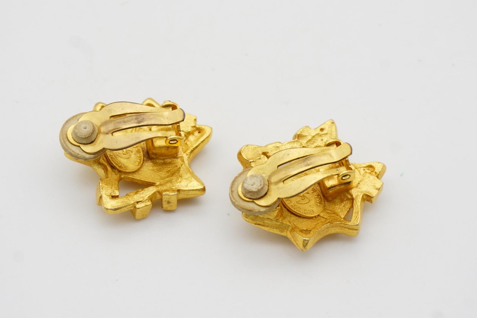 Christian Lacroix Vintage 1980s Geometric Face Smile Openwork Gold Clip Earrings For Sale 8