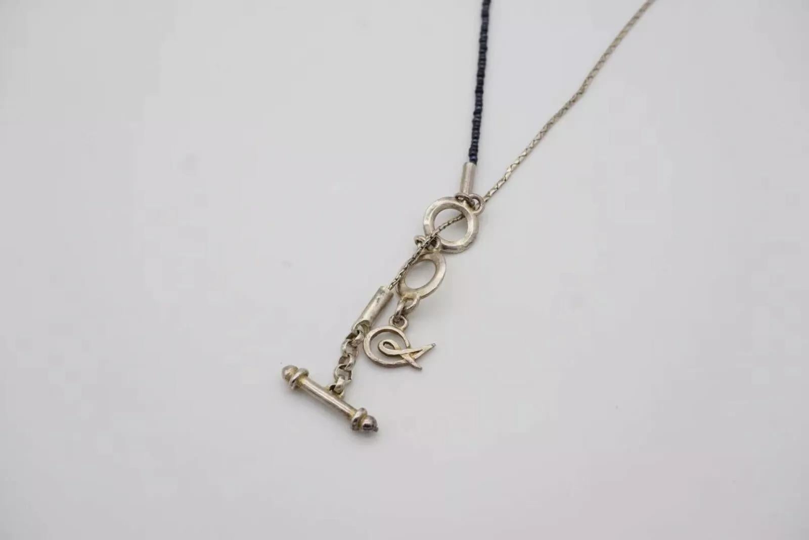 Christian Lacroix Vintage 1980 Masai Black Silver Beads Crystals Long Necklace en vente 11