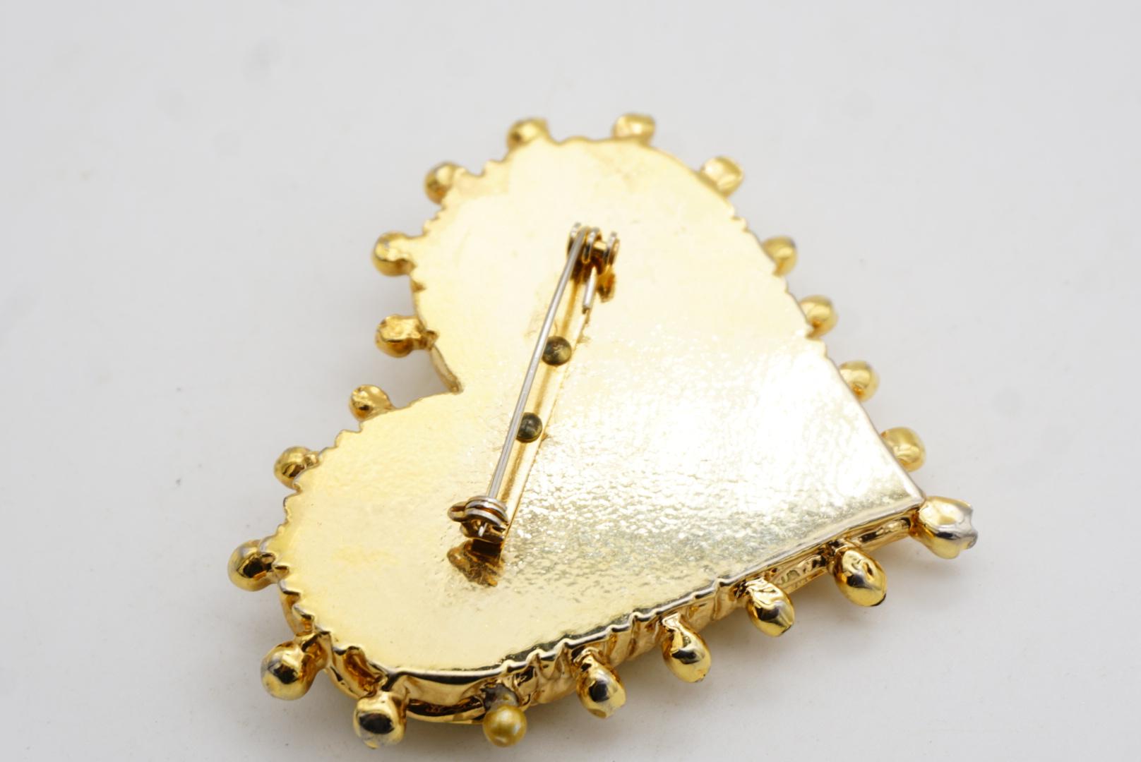 Christian Lacroix Vintage 1990 Gold texturiert riesige Crisscross Herz Dots Brosche im Angebot 7