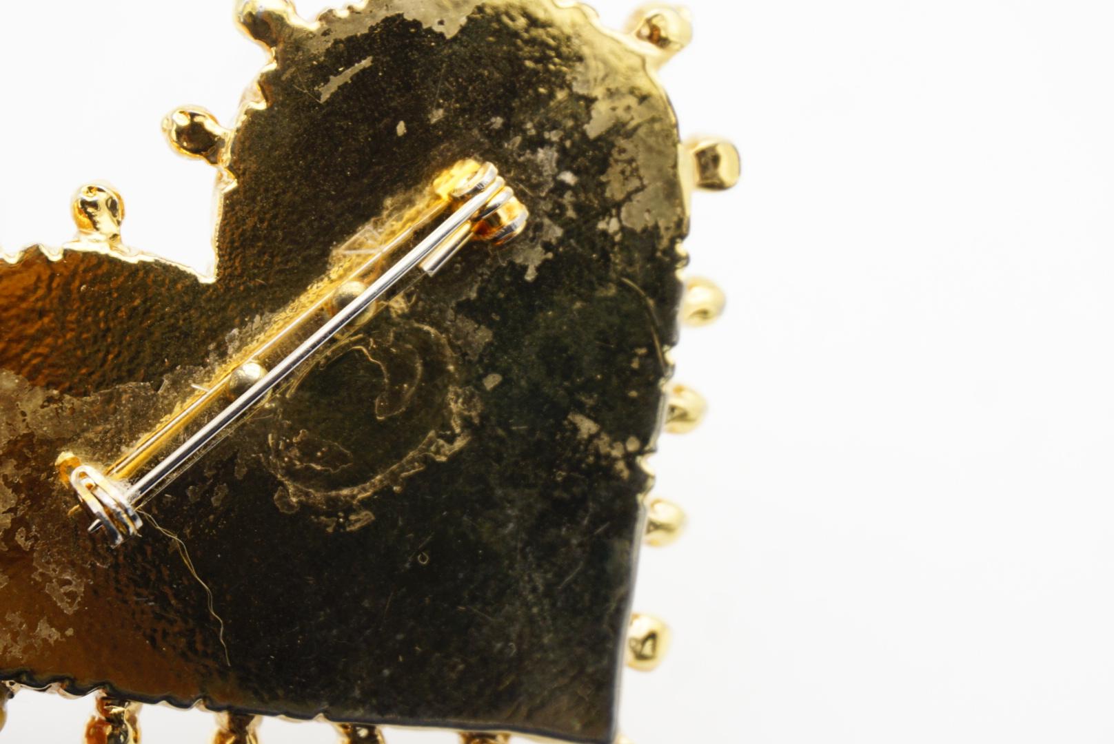 Christian Lacroix Vintage 1990 Gold texturiert riesige Crisscross Herz Dots Brosche im Angebot 9