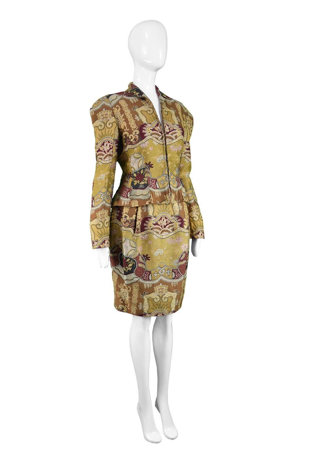 Women's Christian Lacroix Asian Patterned Vintage Jacquard Brocade Skirt Suit, 1990s  For Sale