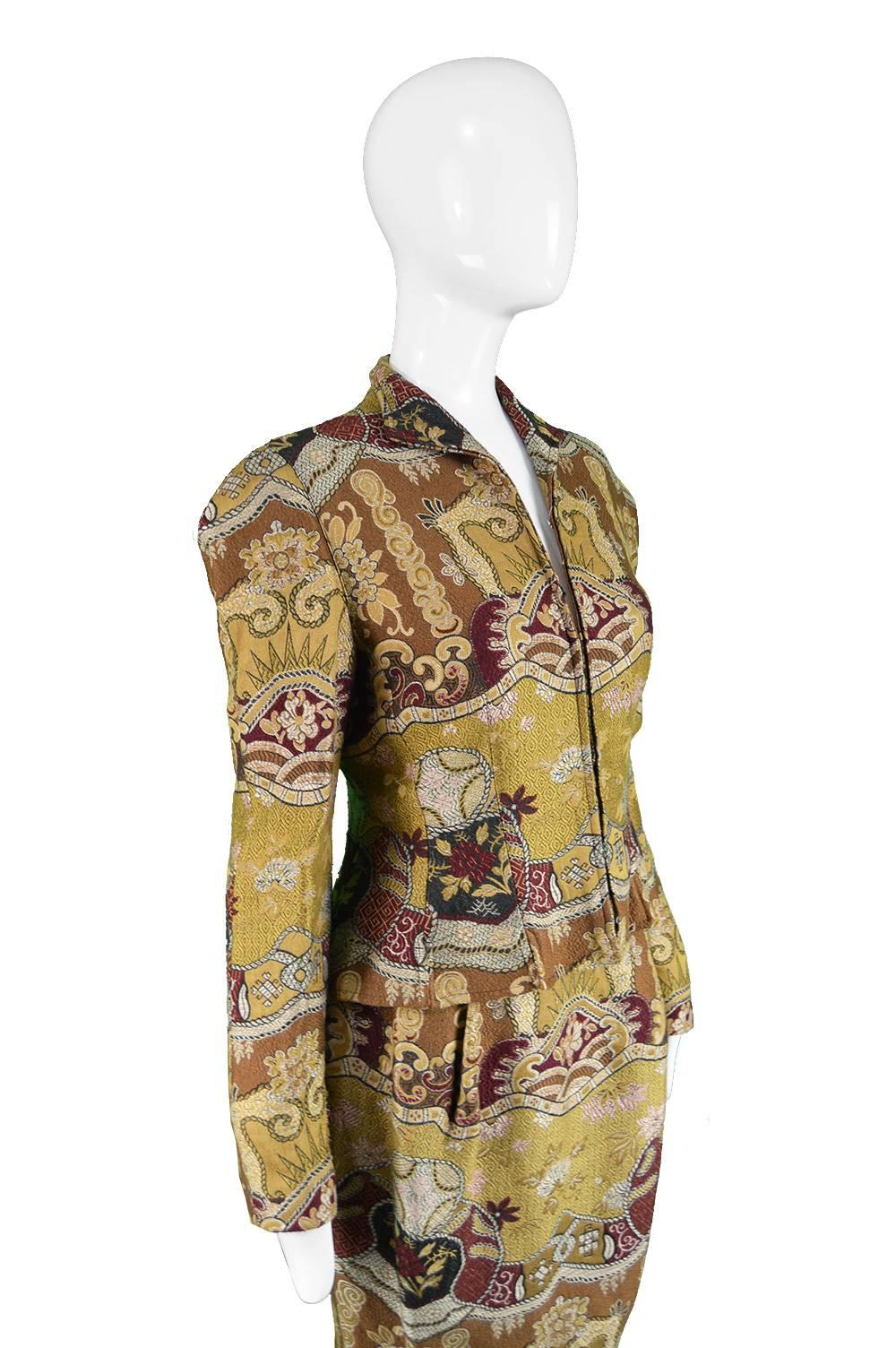 Christian Lacroix Asian Patterned Vintage Jacquard Brocade Skirt Suit, 1990s  2