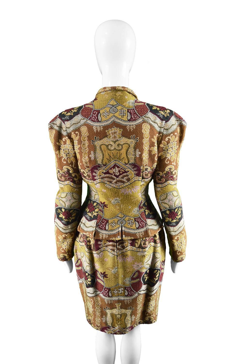 Christian Lacroix Asian Patterned Vintage Jacquard Brocade Skirt Suit, 1990s  For Sale 3