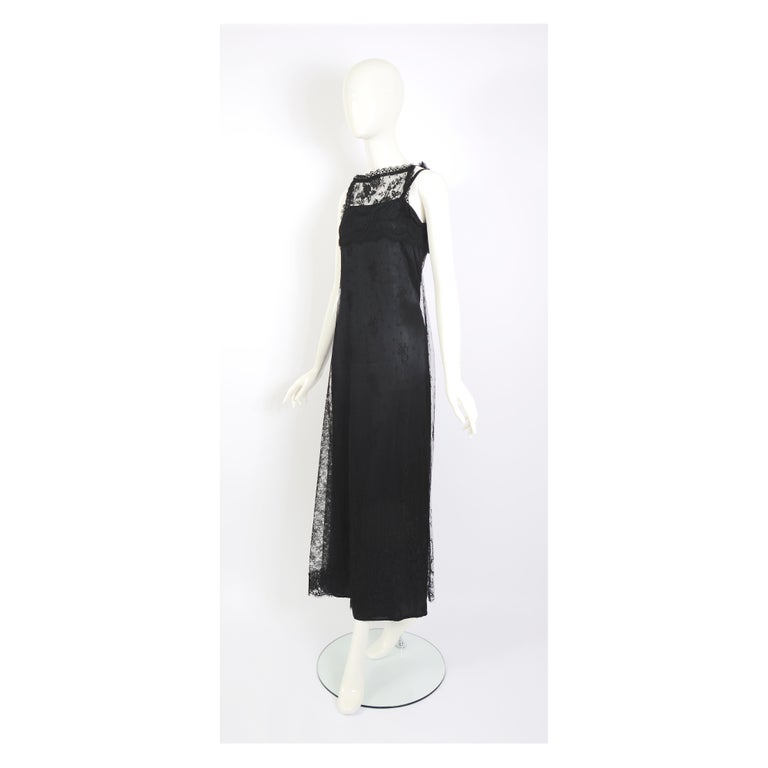 Christian Lacroix vintage 1990s black French Chantilly lace silk long dress For Sale 5