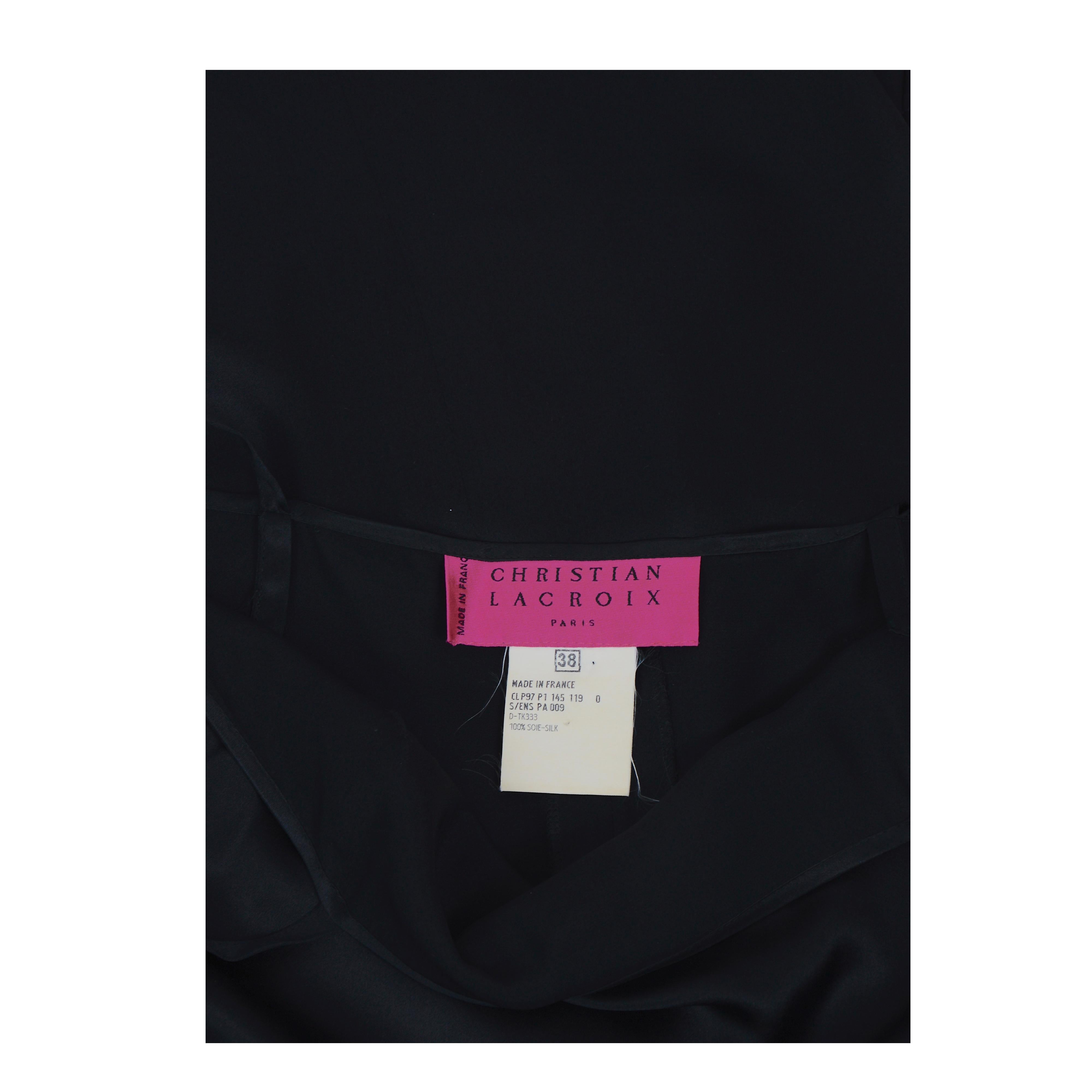 Christian Lacroix Vintage 1990er Schwarzes langes französisches Chantilly-Seidenkleid im Angebot 8