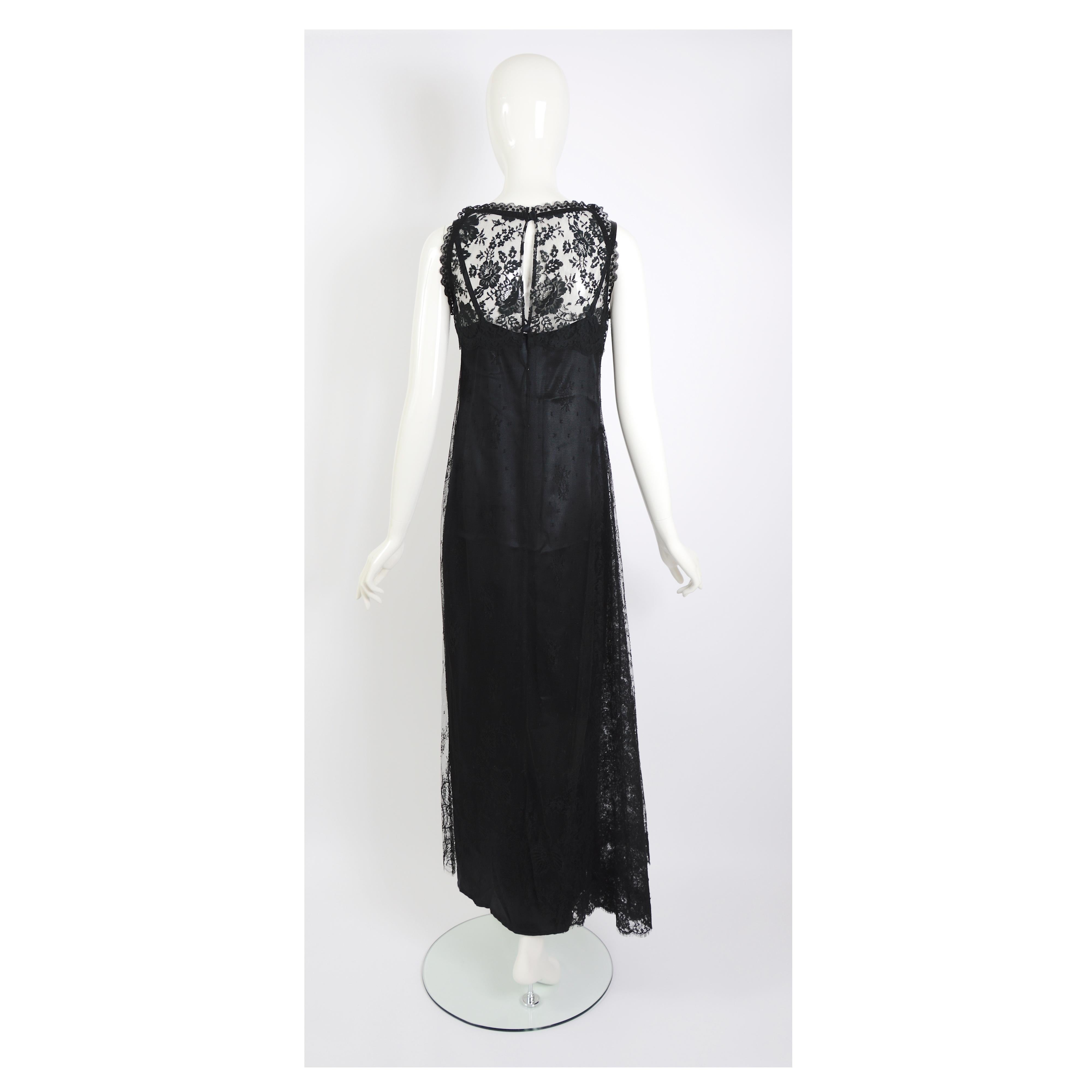 Women's Christian Lacroix vintage 1990s black French Chantilly lace silk long dress For Sale