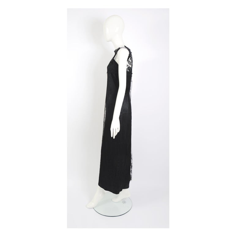 Christian Lacroix vintage 1990s black French Chantilly lace silk long dress For Sale 4