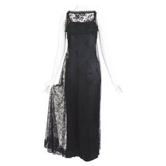 Christian Lacroix vintage anni '90 abito lungo in seta con pizzo Chantilly nero francese