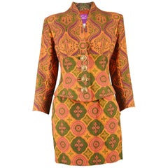 Christian Lacroix Vintage 1990s Pink & Orange Pattern Clashing Skirt Suit