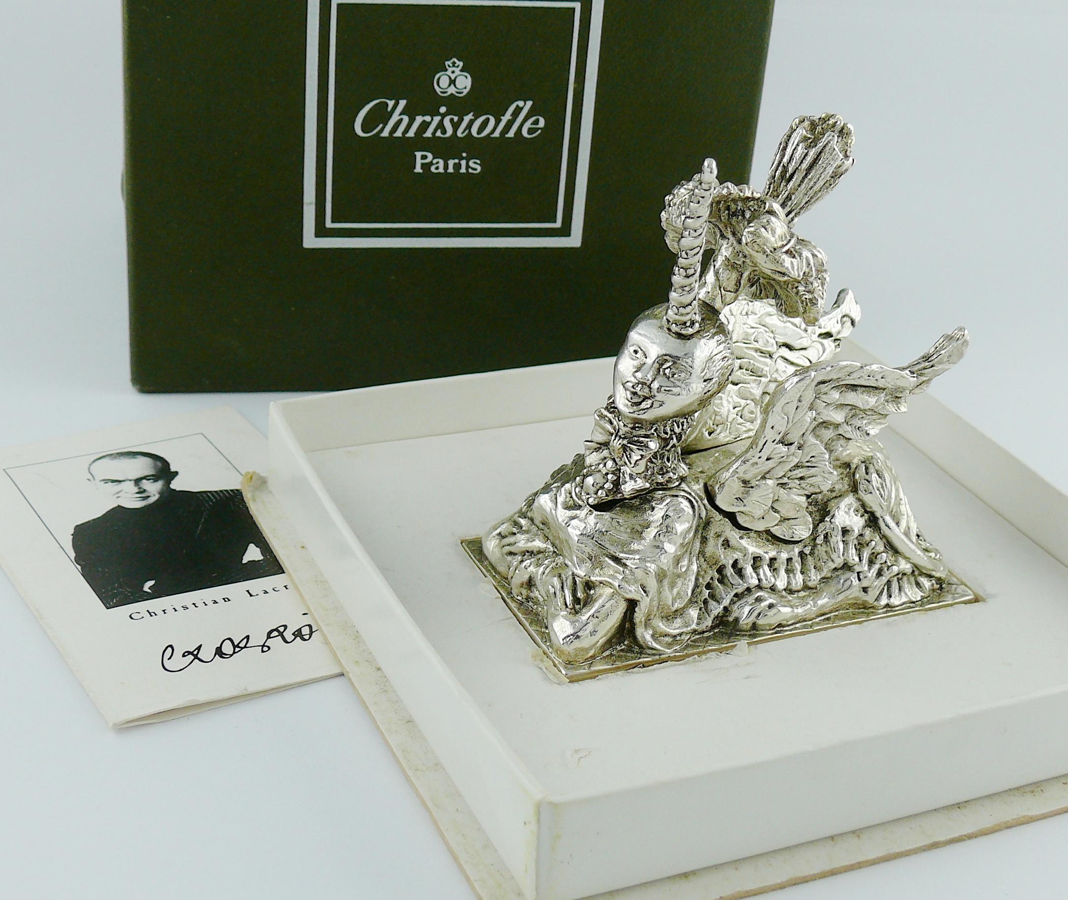 CHRISTIAN LACROIX rare 1998 limited edition silver plated unicorn paperweight.

Manufactured by CHRISTOFLE Paris.

Signed CL and dated 1998.

Indicative measurements : base approx. 6.8 cm x 3.7 cm (2.68 inches x 1.46 inches) / max. height approx.