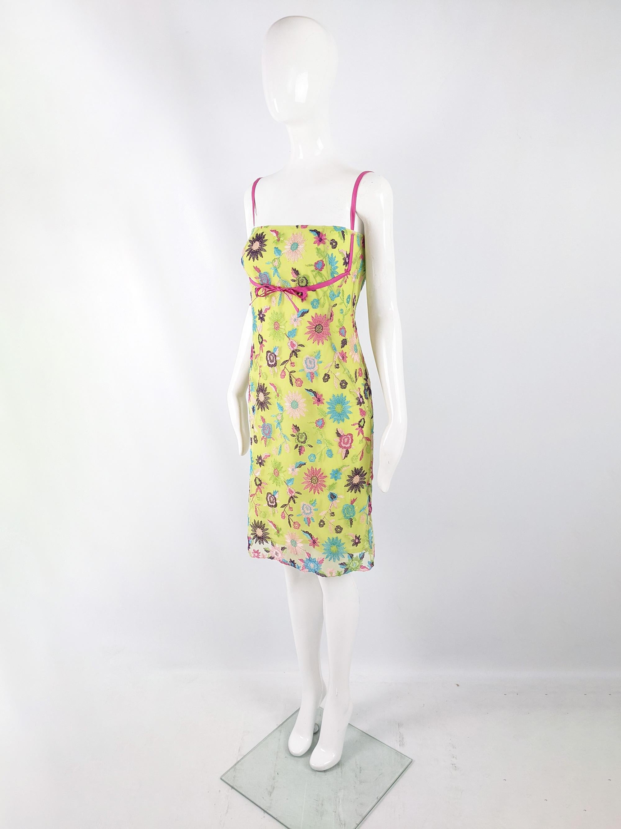 Christian Lacroix Vintage 2000s Party Dress Lime Green Sleeveless Y2K Dress In Good Condition In Doncaster, South Yorkshire