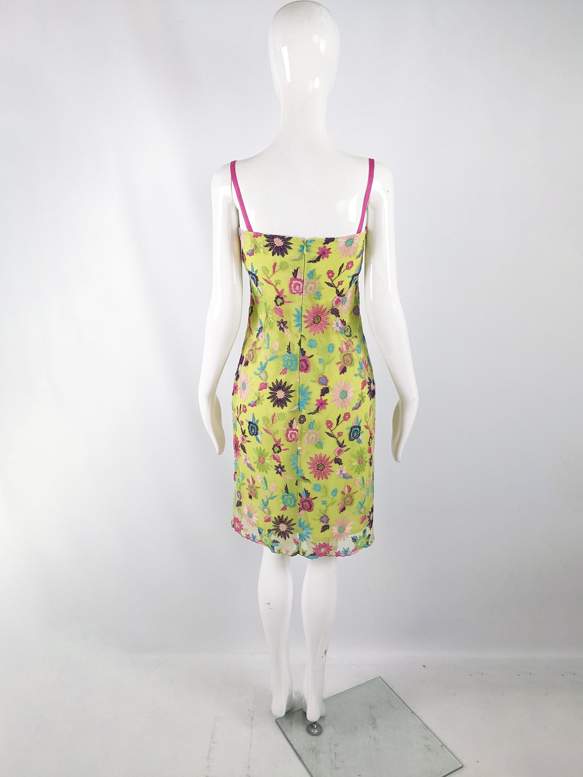 Christian Lacroix Vintage 2000s Party Dress Lime Green Sleeveless Y2K Dress 2