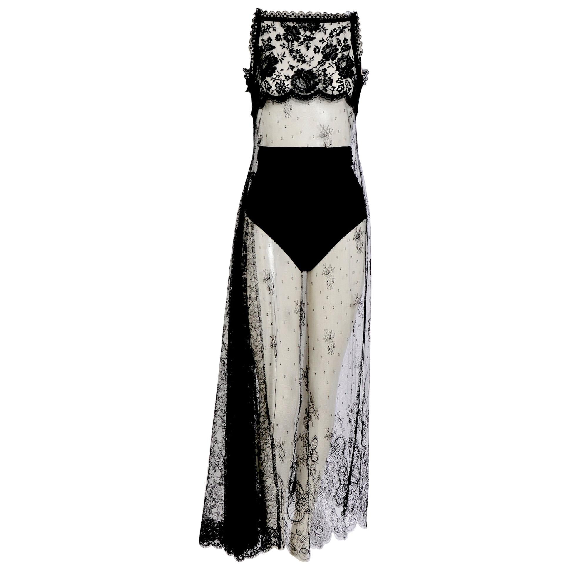Christian Lacroix vintage 90s black silk and Chantilly lace dress