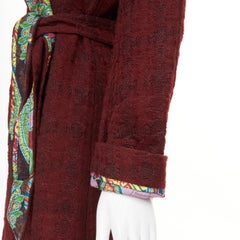CHRISTIAN LACROIX Vintage 90s burgundy tweed multicolor paisley wrap coat IT38