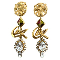 CHRISTIAN LACROIX Vintage 90s Jewelled Dangling Earrings Fantasy