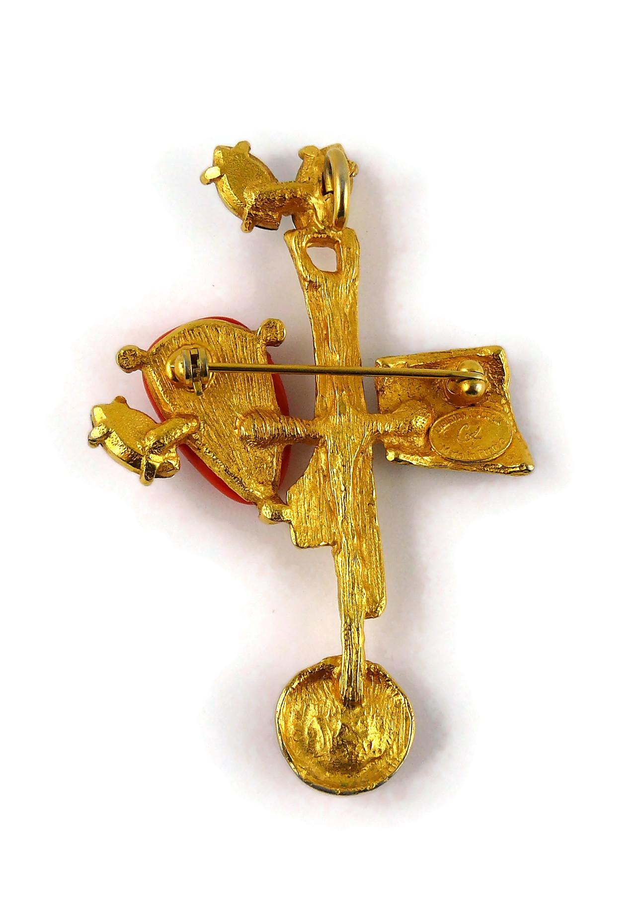 Christian Lacroix Vintage Abstract Cross Brooch Pendant 4
