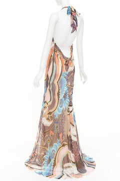 CHRISTIAN LACROIX Vintage-Seiden-Halterkleid mit abstraktem Paisley-Muster, FR46, 3XL