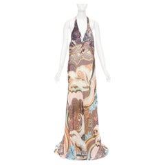 CHRISTIAN LACROIX Vintage-Seiden-Halterkleid mit abstraktem Paisley-Muster, FR46, 3XL