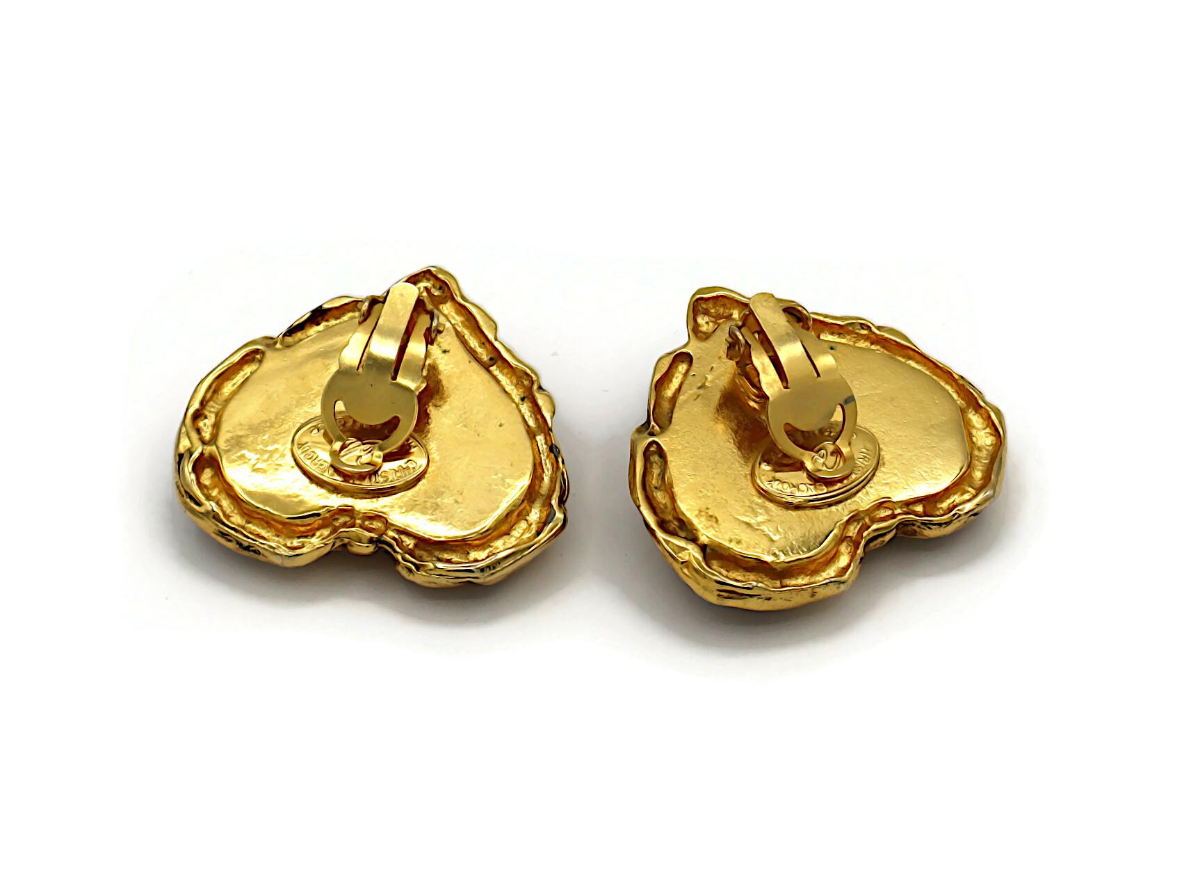 CHRISTIAN LACROIX Vintage Bernstein Harz CL Logo Herz Clip-On Ohrringe im Angebot 3