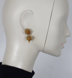 CHRISTIAN LACROIX Vintage Antiqued Gold Tone Heart Dangle Earrings