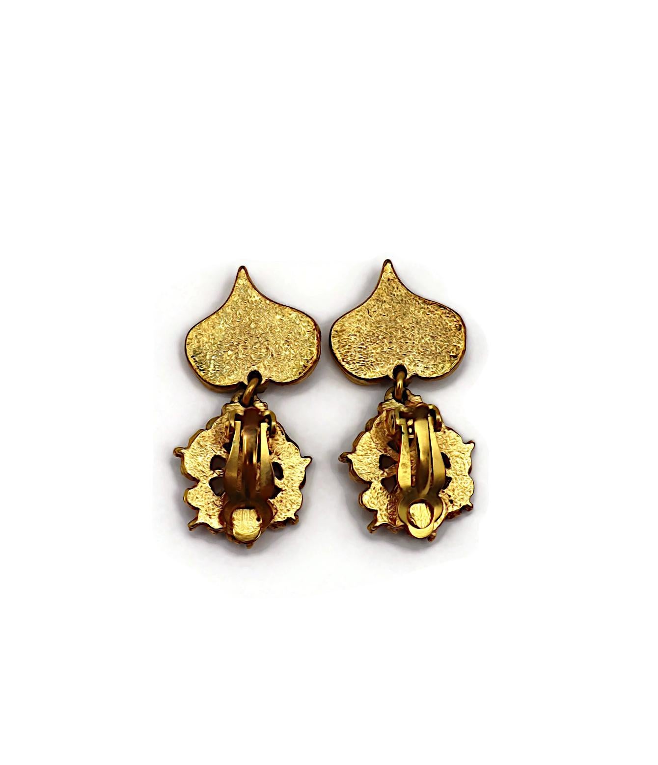 CHRISTIAN LACROIX Vintage Antiqued Gold Tone Heart Dangle Earrings For Sale 3