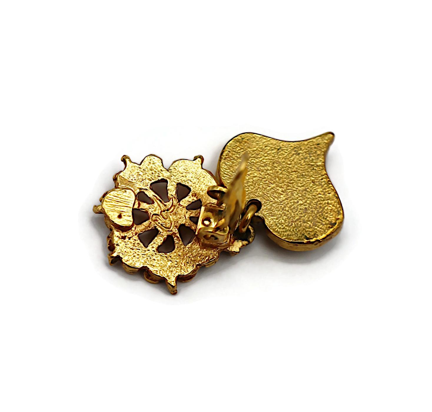 CHRISTIAN LACROIX Vintage Antiqued Gold Tone Heart Dangle Earrings For Sale 5