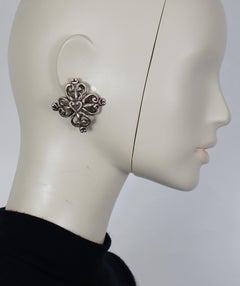 CHRISTIAN LACROIX Vintage Antiqued Silver Tone Scroll Hearts Clip-On Earrings