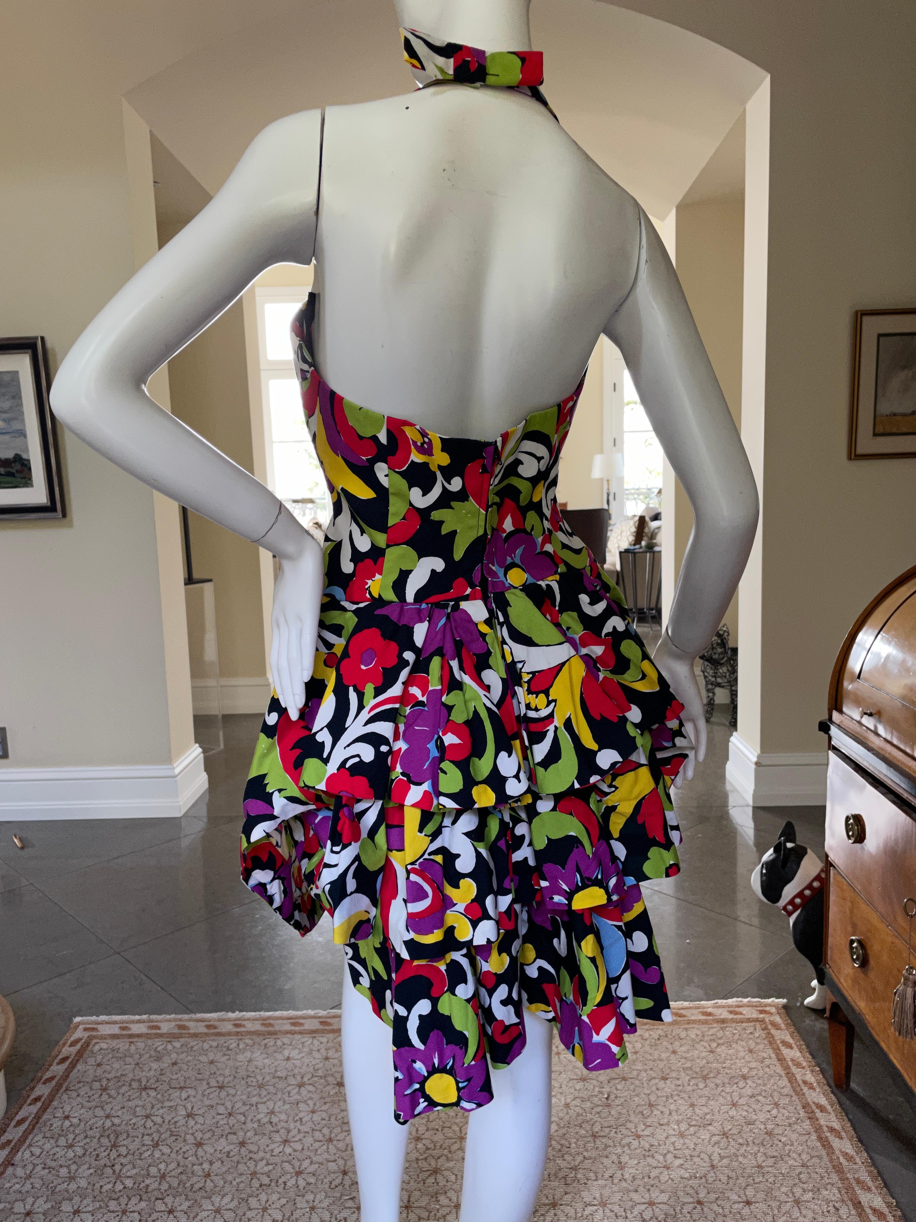 Christian Lacroix Vintage Arlesienne Pattern Cotton Cocktail Dress w Bustle Back In Excellent Condition For Sale In Cloverdale, CA