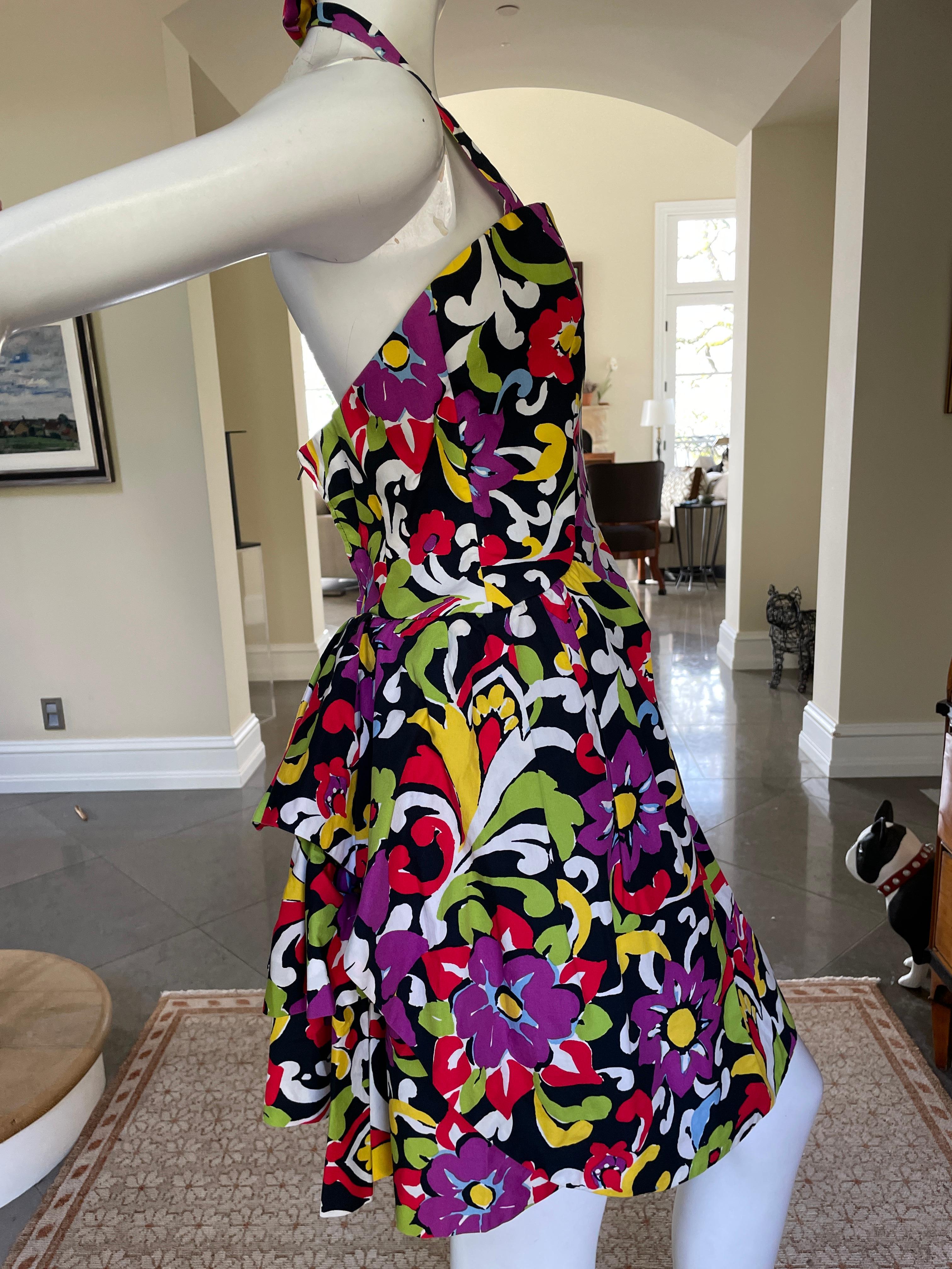 Christian Lacroix Vintage Arlesienne Pattern Cotton Cocktail Dress w Bustle Back For Sale 1