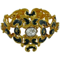 Christian Lacroix Vintage Baroque Black Enamel Openwork Cuff Bracelet