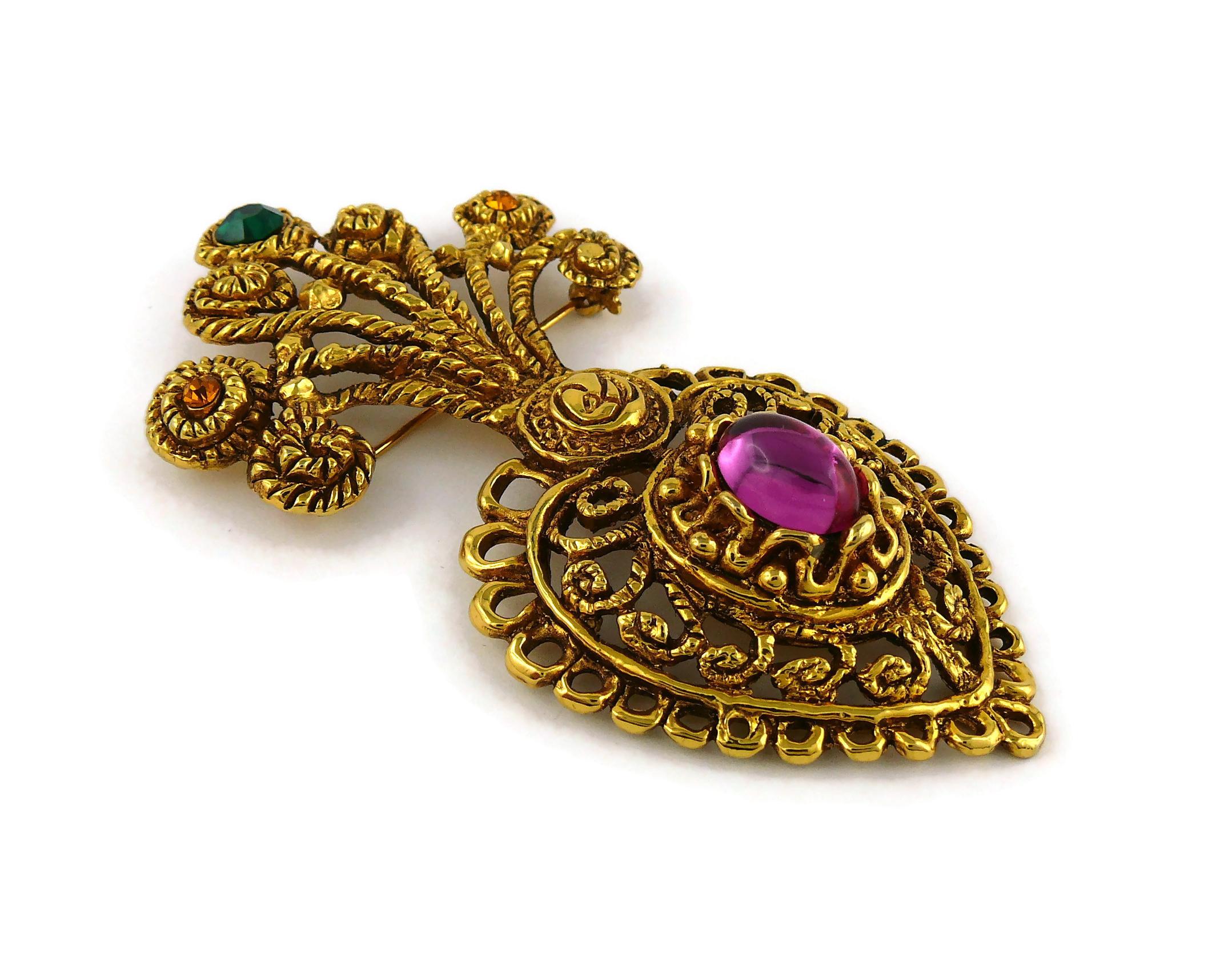 Christian Lacroix Vintage Baroque Jewelled Heart Brooch In Excellent Condition In Nice, FR