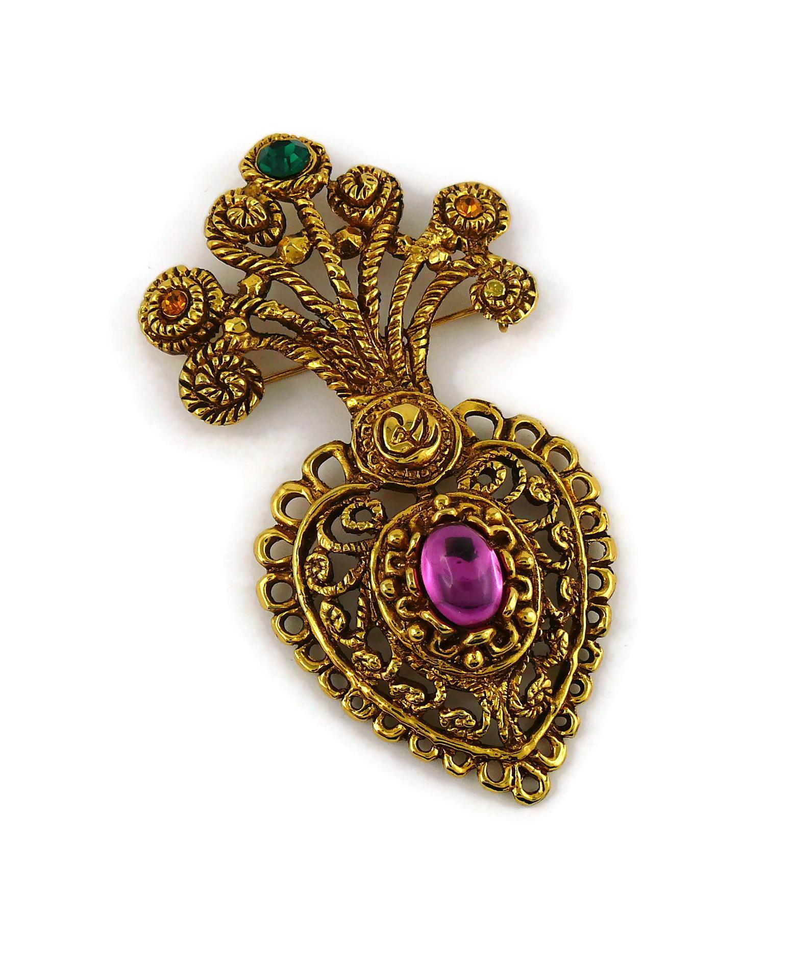 Women's Christian Lacroix Vintage Baroque Jewelled Heart Brooch