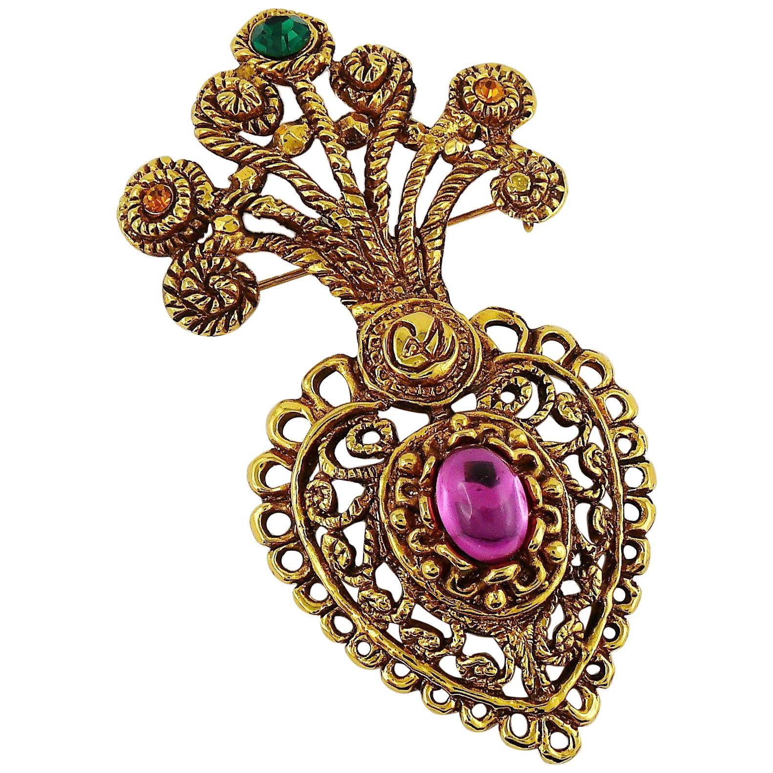Christian Lacroix Vintage Baroque Jewelled Heart Brooch