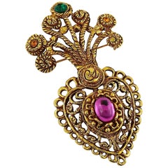 Christian Lacroix Vintage Baroque Jewelled Heart Brooch