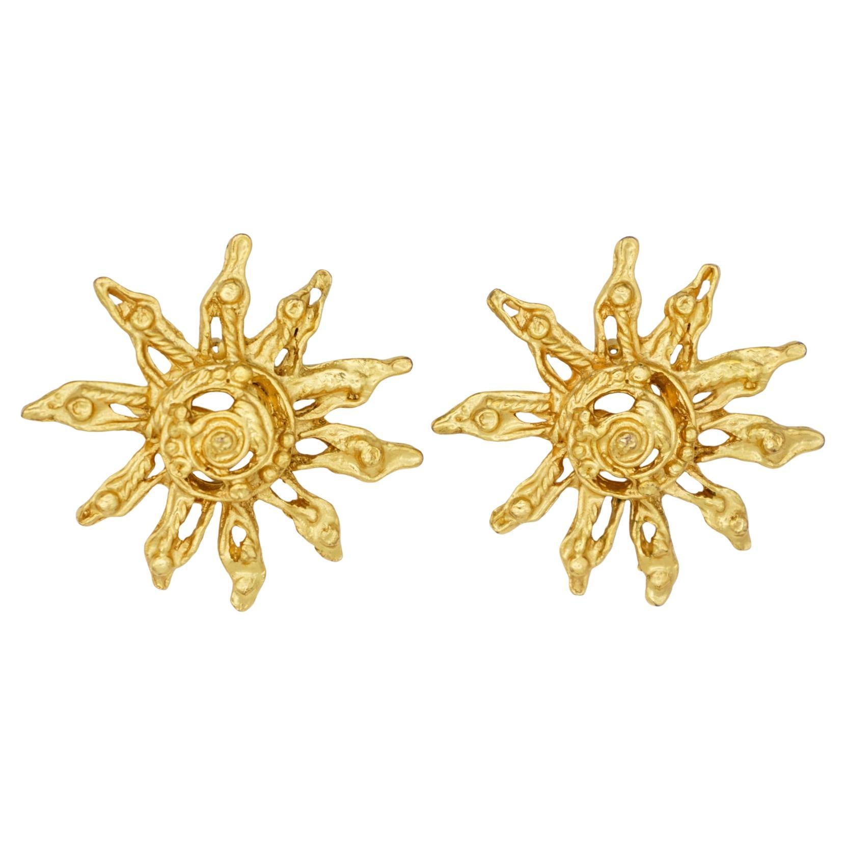 Christian Lacroix Vintage Baroque Large Sun Star Burst Swirl Openwork Earrings