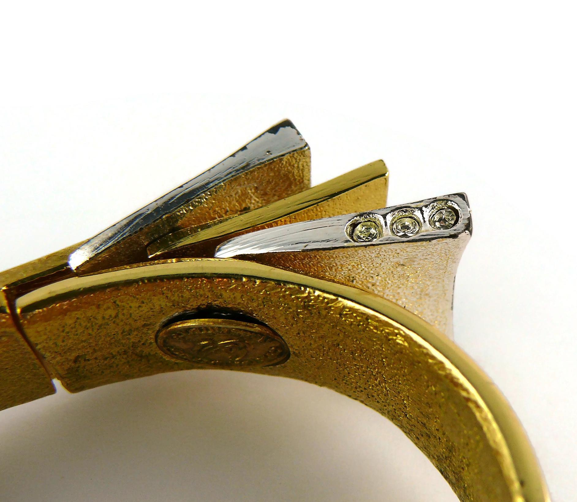 Christian Lacroix Vintage Bi Toned Jewelled Clamper Bracelet For Sale 9