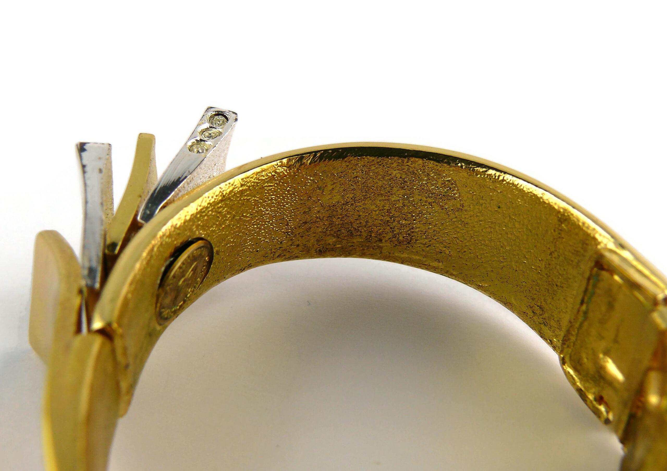 Christian Lacroix Vintage Bi Toned Jewelled Clamper Bracelet For Sale 14