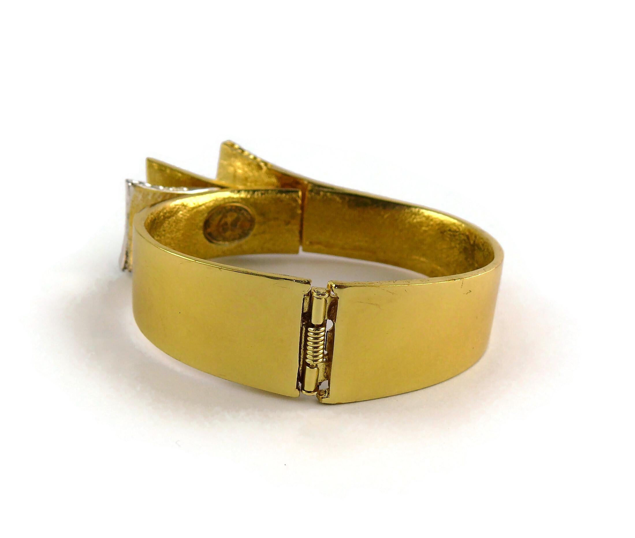 Christian Lacroix Vintage Bi Toned Jewelled Clamper Bracelet For Sale 1
