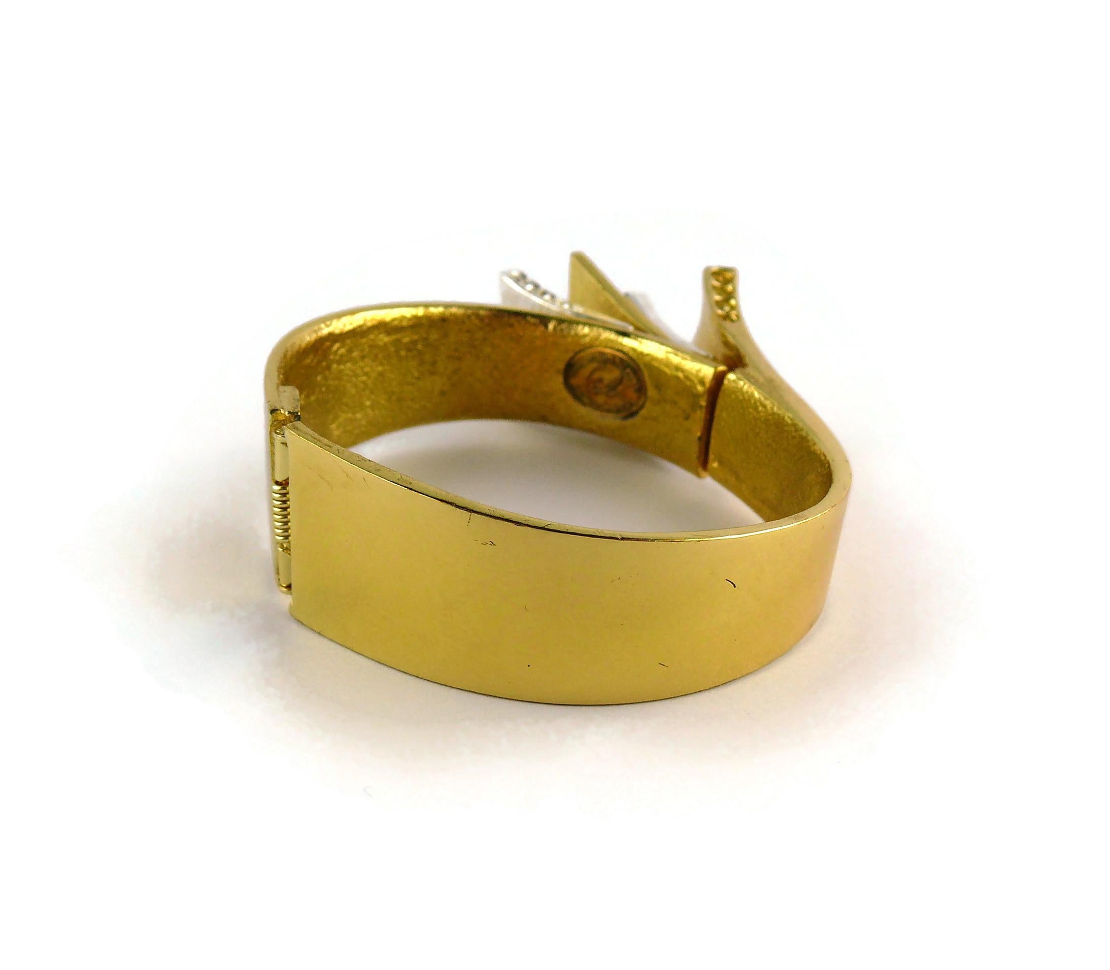 Christian Lacroix Vintage Bi Toned Jewelled Clamper Bracelet For Sale 2
