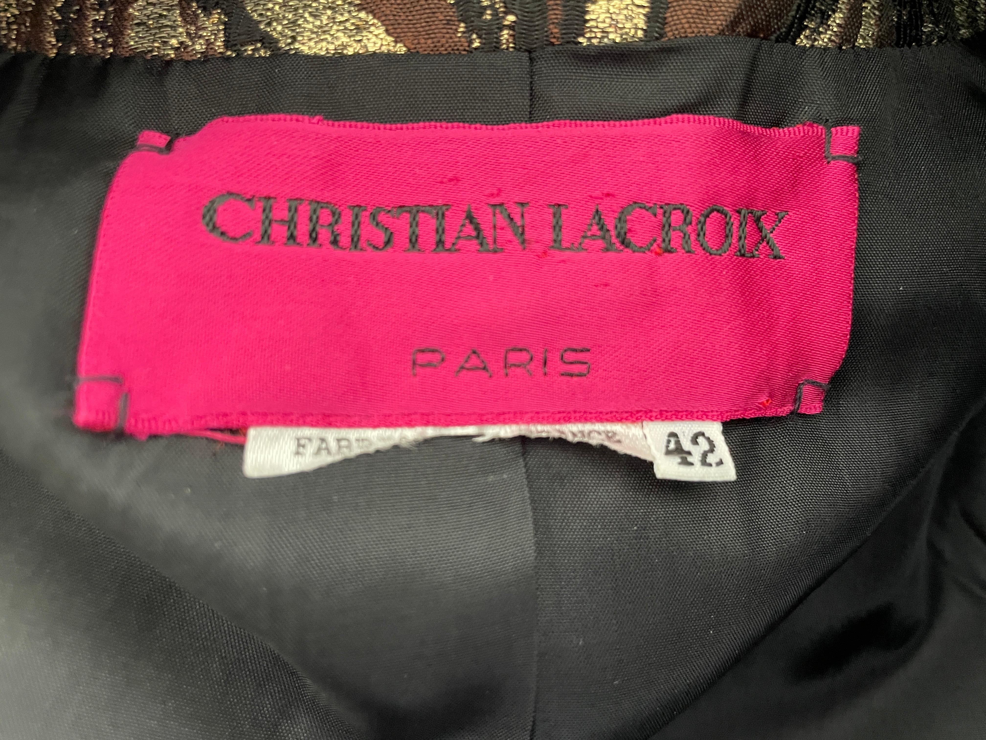 Christian Lacroix Vintage Black and Gold Arlesien Pattern Brocade Jacket For Sale 6