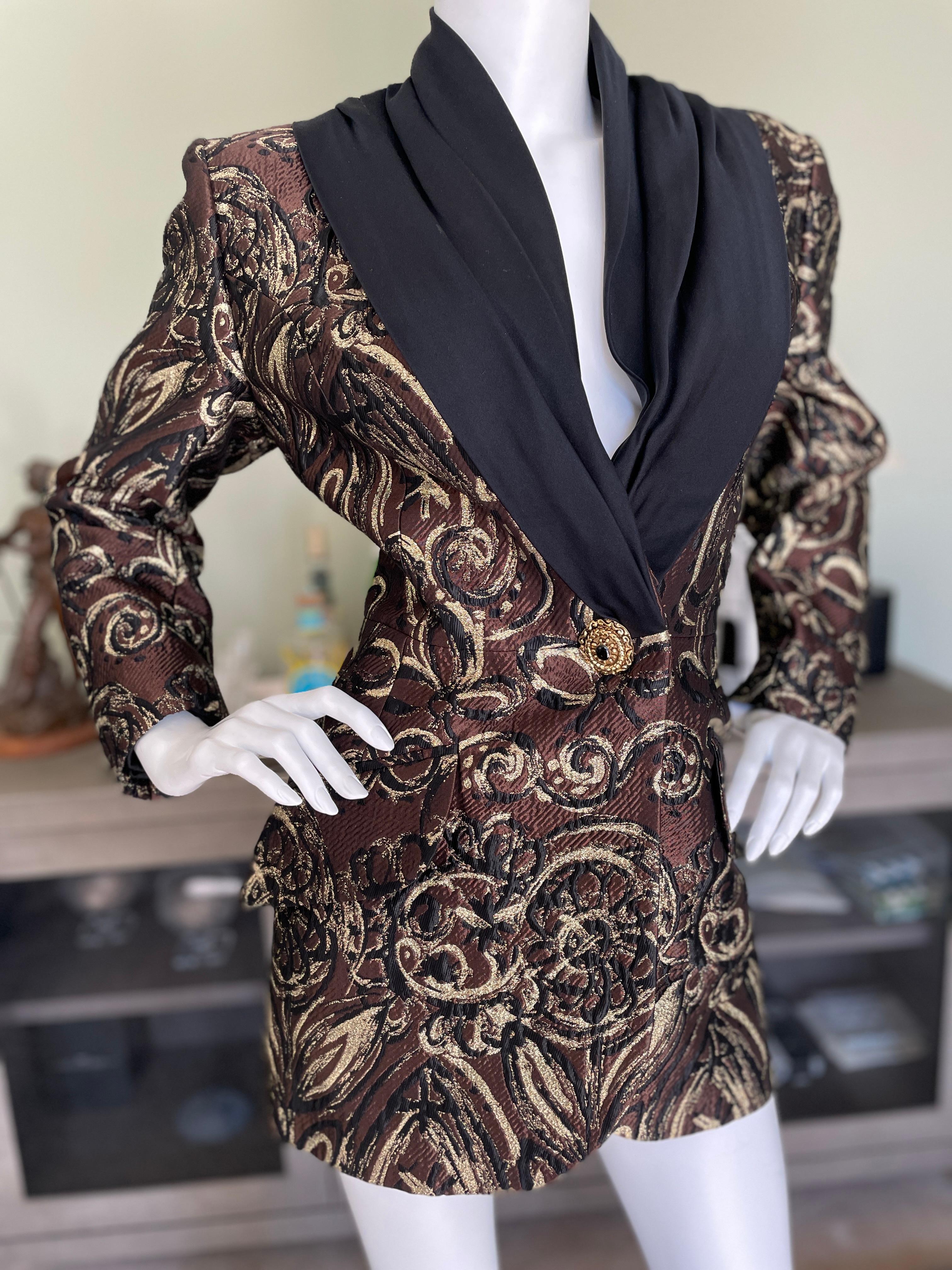 Christian Lacroix Vintage Black and Gold Arlesien Pattern Brocade Jacket In Excellent Condition For Sale In Cloverdale, CA