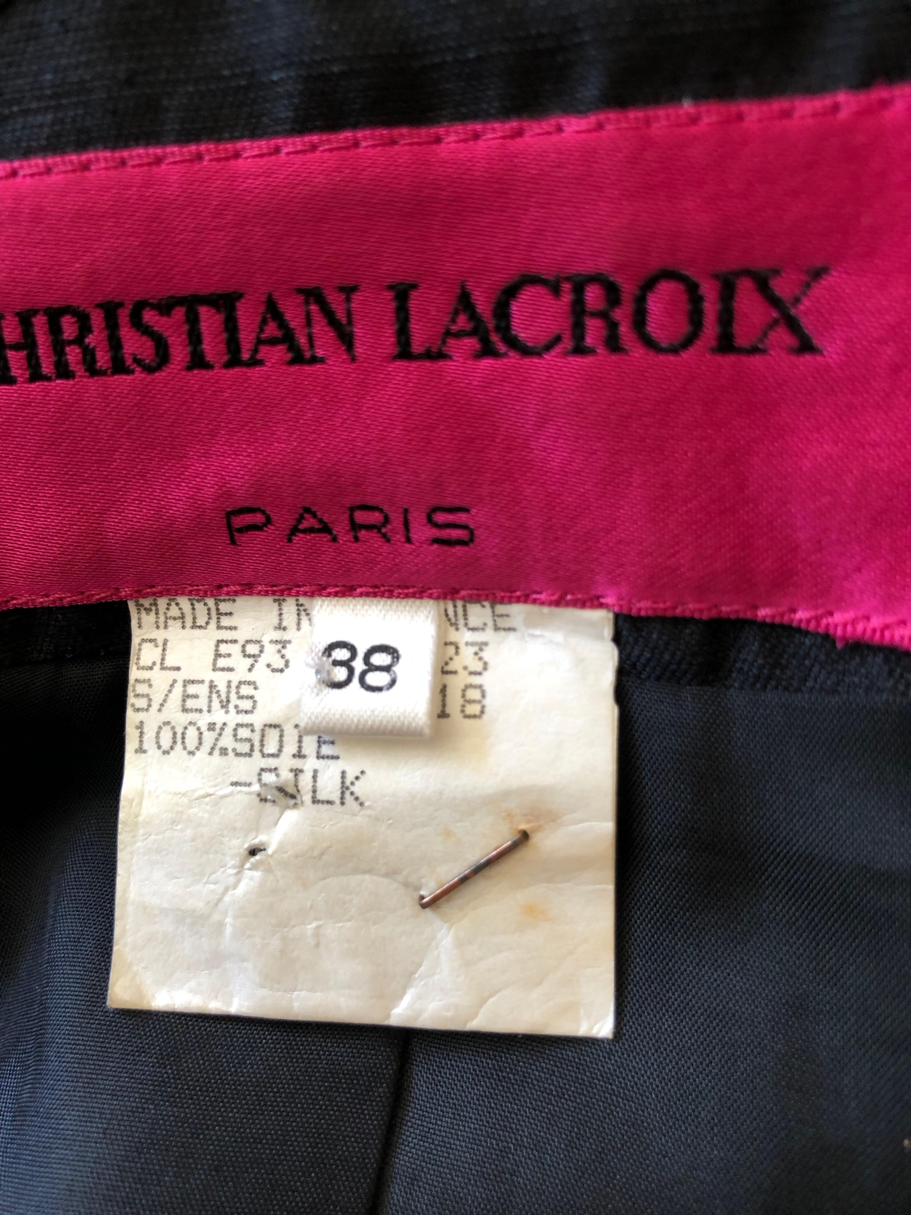Christian Lacroix Vintage Black Dupioni Silk Suit with Bold Gold Faucet Buttons For Sale 6